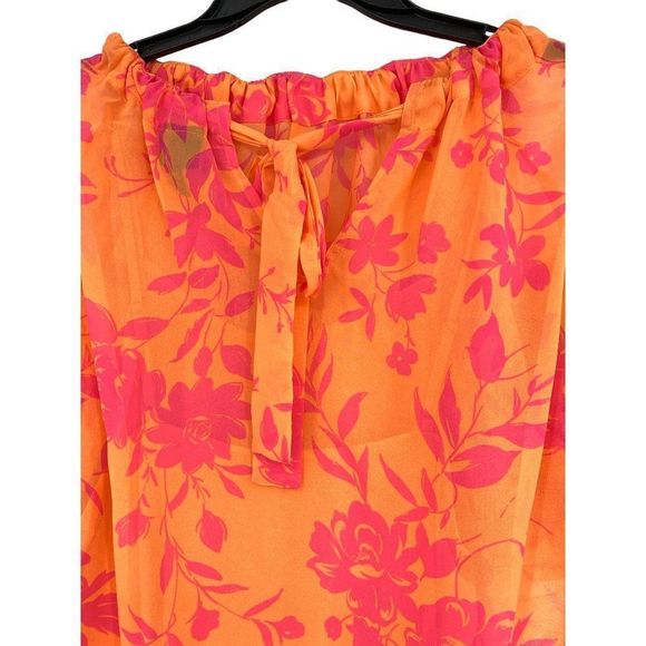 Scoop NYC chiffon top size M 1743 short sleeve Tie neck Lined NWT - Picture 8 of 10